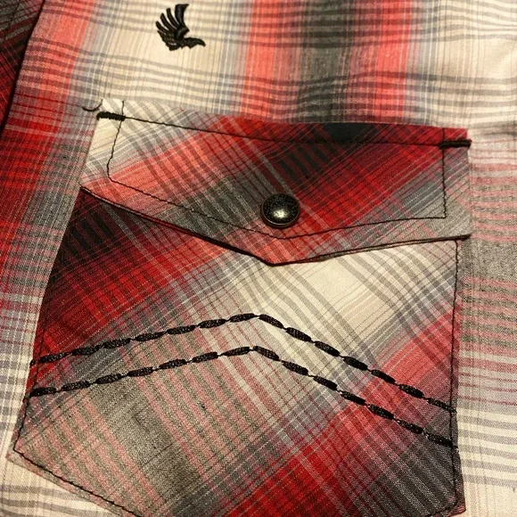 NWT Cody James Boys Size Medium Red Black White Plaid Pearl Snap Western Shirt - Picture 5 of 8